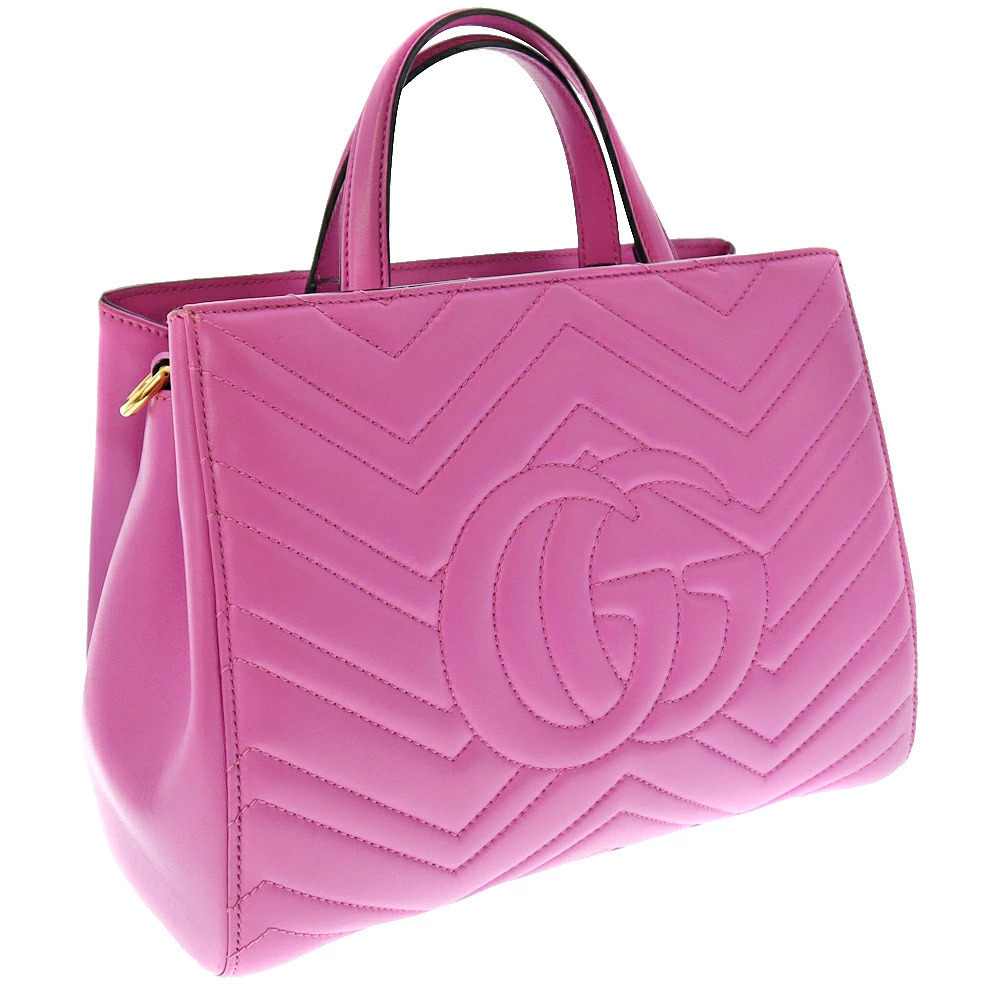 Gucci Leather Bag Shoulder GG Marmont Pink Stitch Handbag